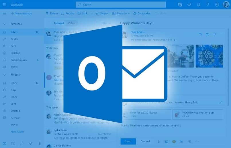 boîte de réception Outlook avec logo fond bleu